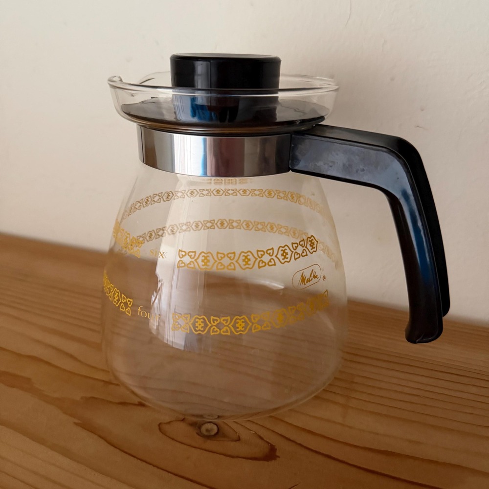 Vintage Melitta Corning Glass Coffee Carafe 6 Cup Gold Floral MCM Replacement